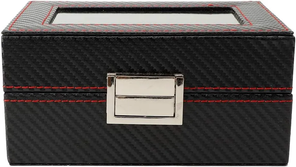 3Grids Portable Travel Watch Display Storage Box with Secure Lock Elegant PU Leather Exterior, Transparent Top, Lightweight Wooden Material