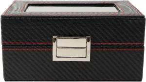 3Grids Portable Travel Watch Display Storage Box with Secure Lock Elegant PU Leather Exterior, Transparent Top, Lightweight Wooden Material
