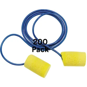 3M Ear Plugs, E-A-R Classic 311-1101, 200 Pairs of Disposable Earplugs, 1 Pair/Poly Bag, Corded, Noise Reduction Rating 29 dB NRR, Foam, Regular Size, Roll Down, Compliant with ANSI/ASA S12.71-2018