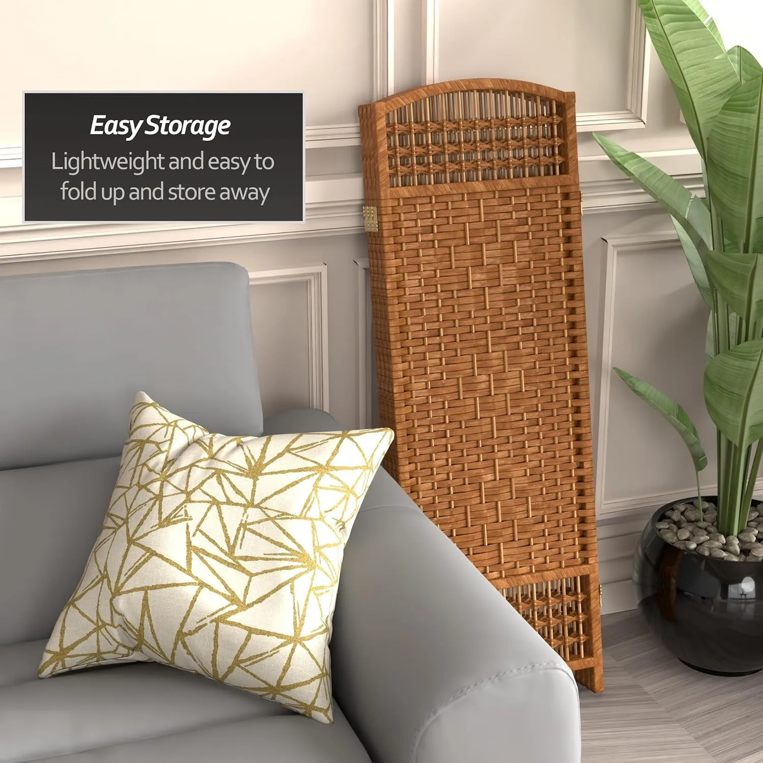4 ft. Short Fiber Weave Folding Screen - Dark Beige - 4 Panels