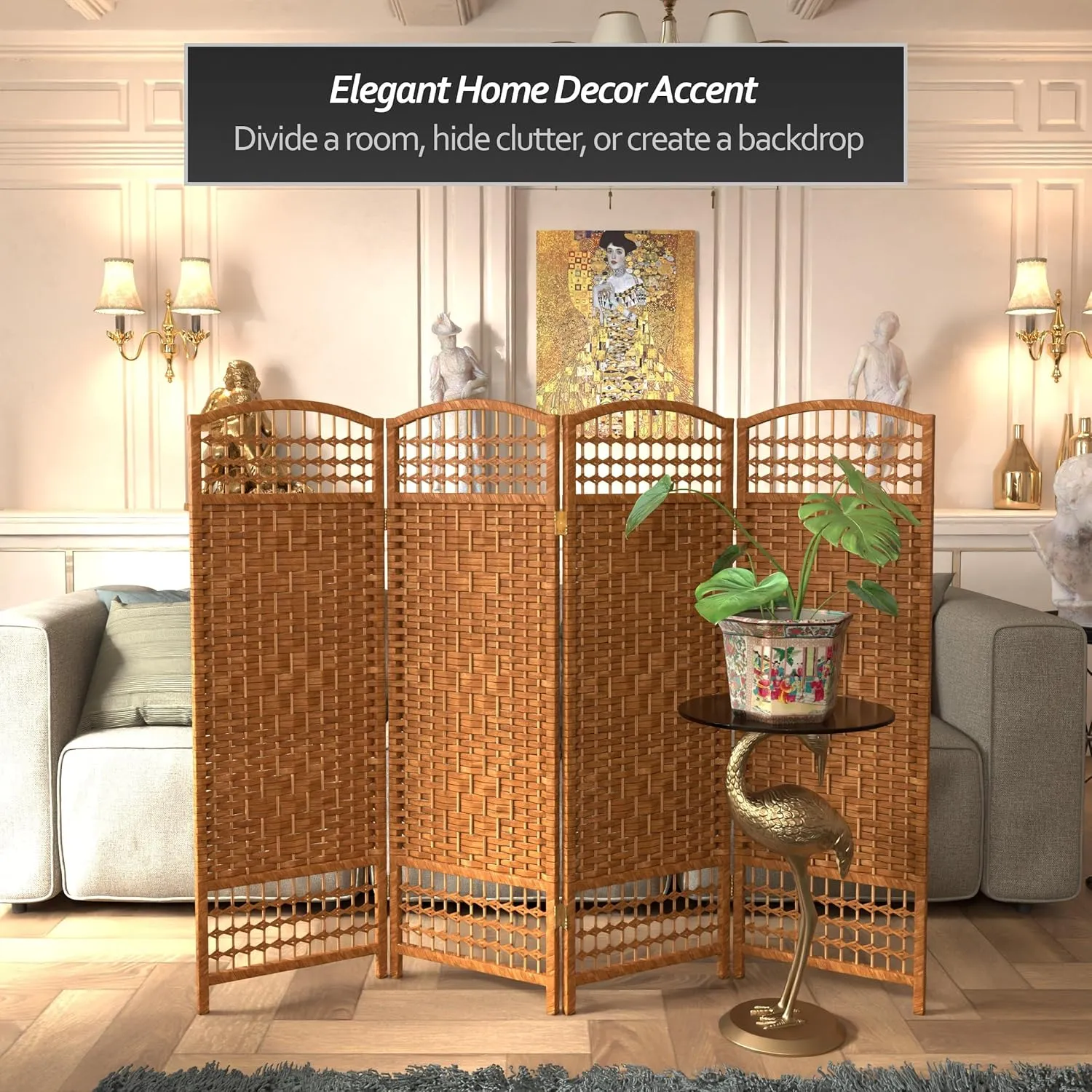 4 ft. Short Fiber Weave Folding Screen - Dark Beige - 4 Panels