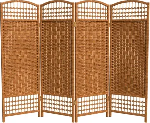 4 ft. Short Fiber Weave Folding Screen - Dark Beige - 4 Panels