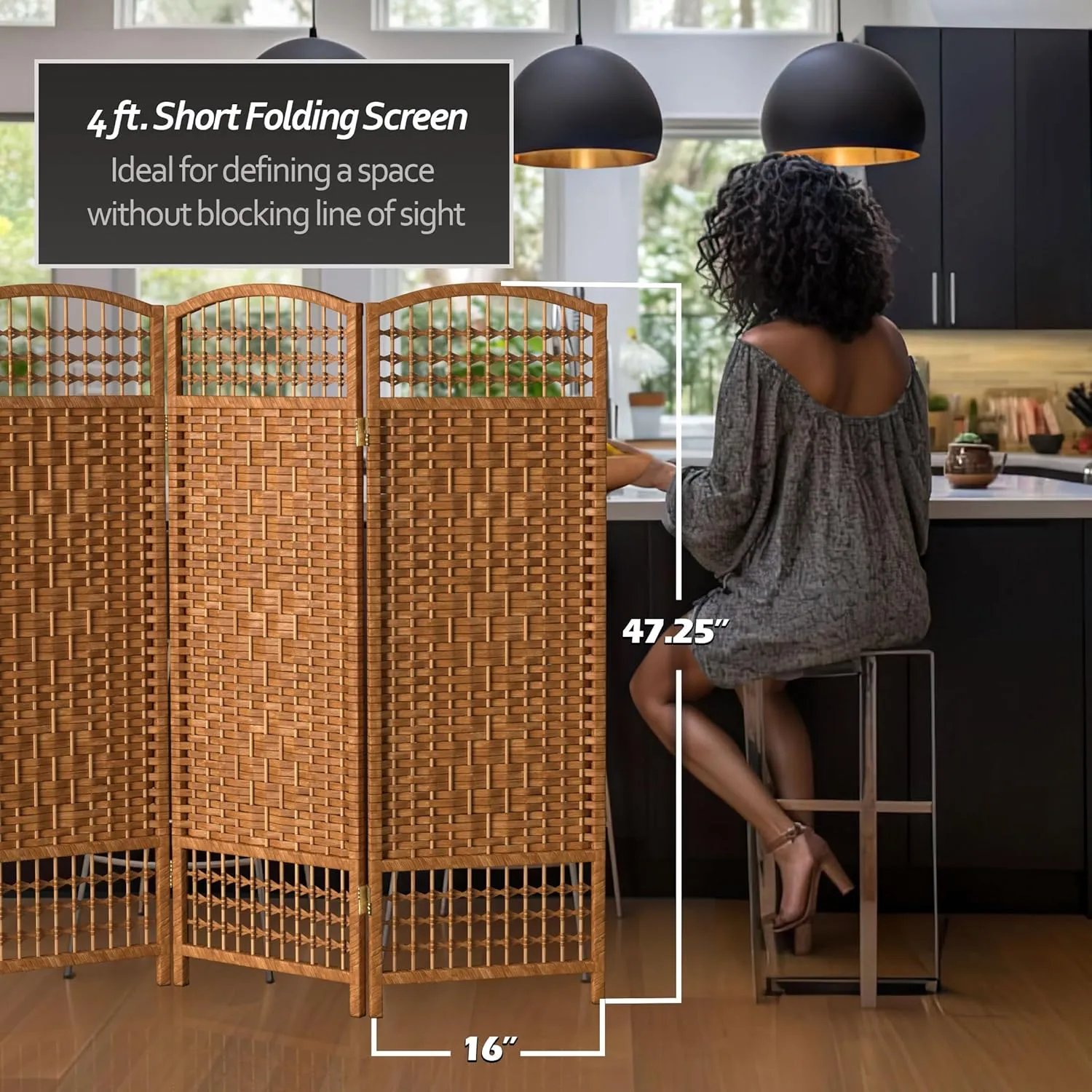 4 ft. Short Fiber Weave Folding Screen - Dark Beige - 4 Panels