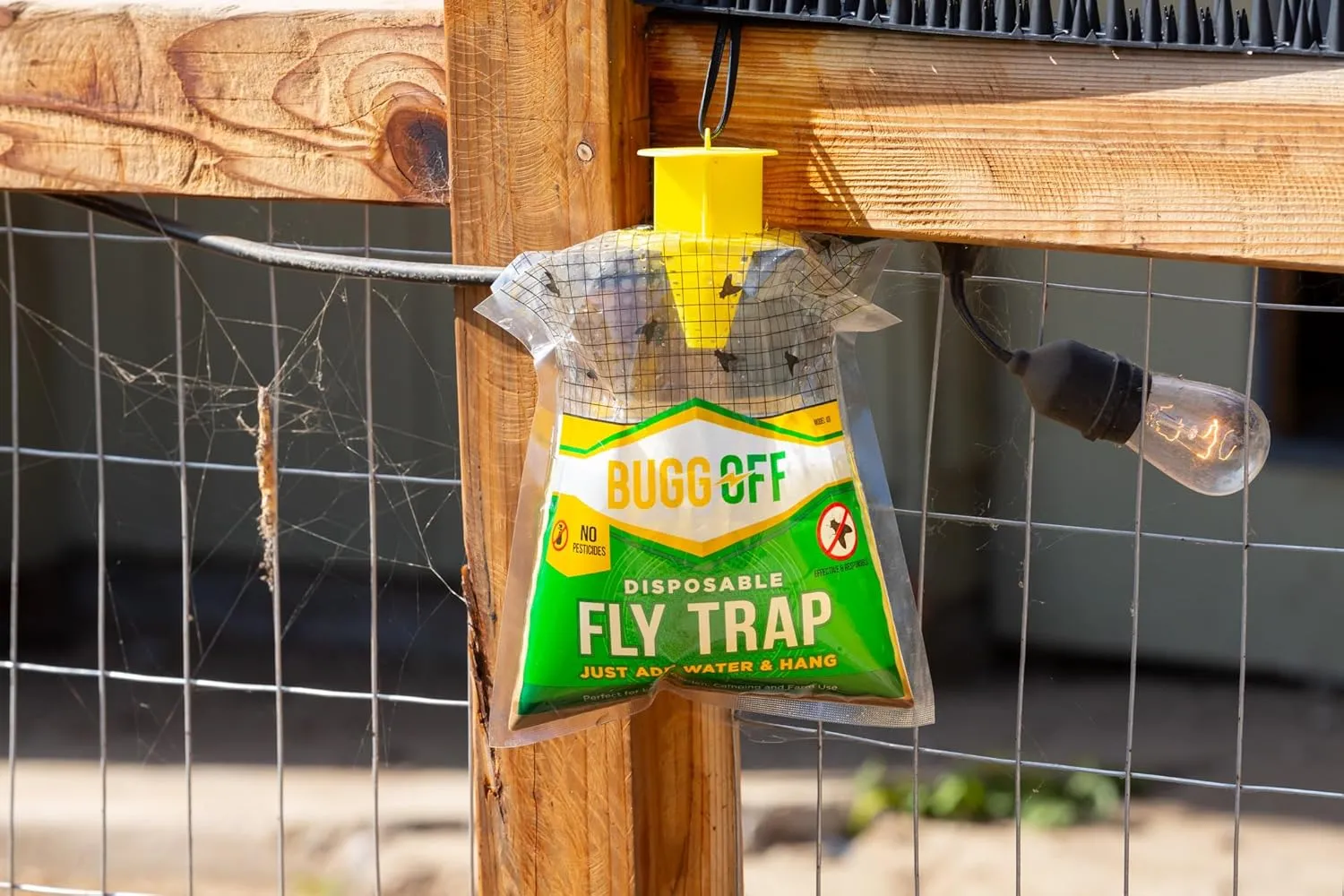 4 Pack Outdoor Disposabe Hanging Fly Traps with Natural Pre-Bait, Catches Flyes Everywhere Anywhere, Stables, Ranches, Cottages and More. Cut, Fill, and Hang!