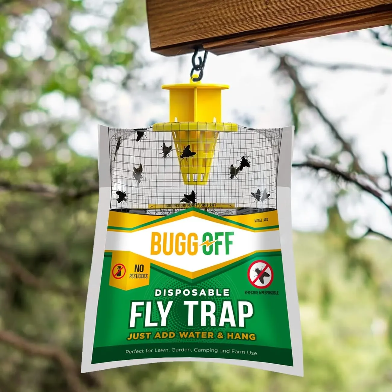 4 Pack Outdoor Disposabe Hanging Fly Traps with Natural Pre-Bait, Catches Flyes Everywhere Anywhere, Stables, Ranches, Cottages and More. Cut, Fill, and Hang!