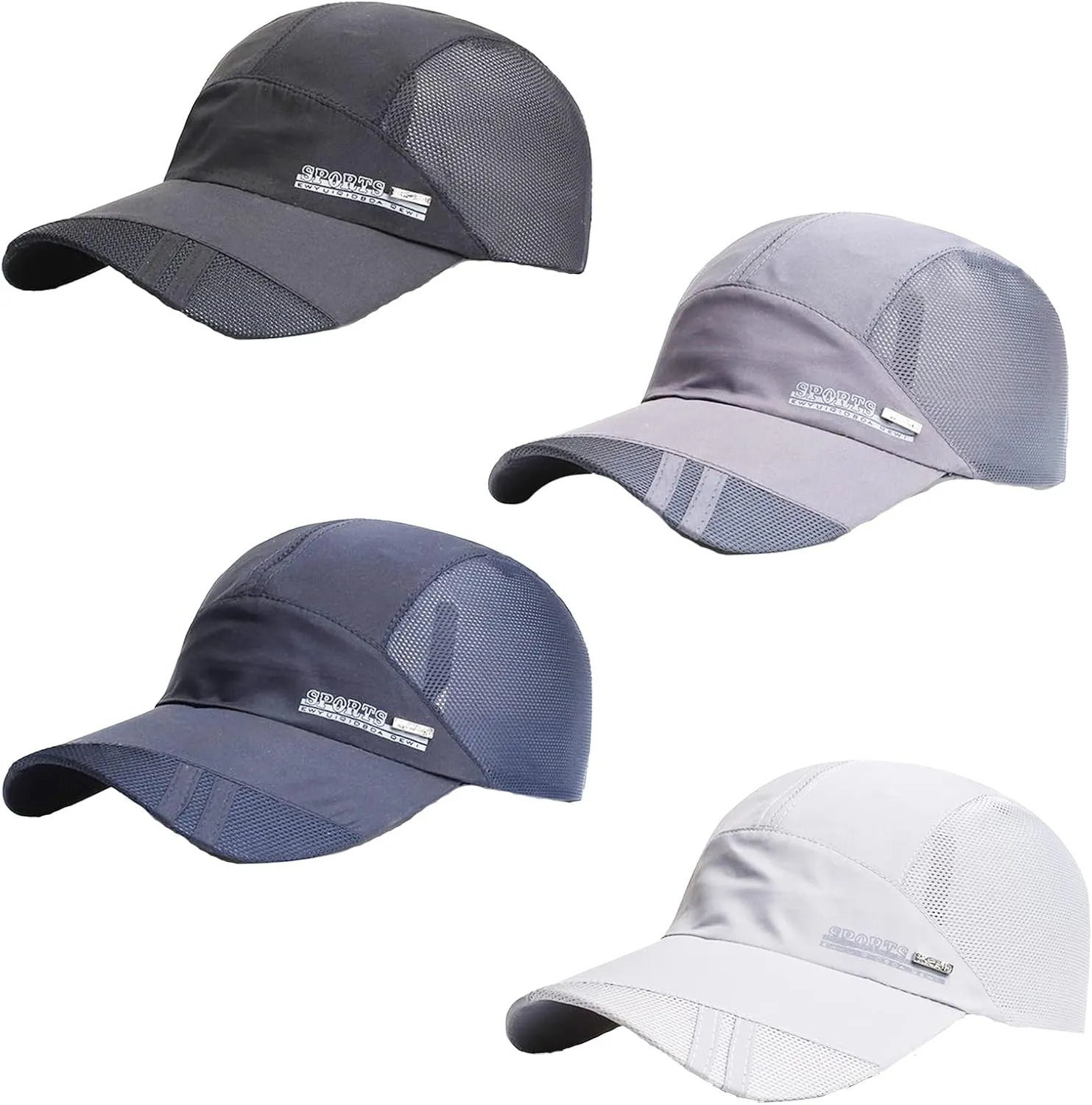 4 Pack Quick Drying Baseball Cap Bulk, Breathable Performance Running Hats, Mesh Lightweight UPF 50  Sports Hats
