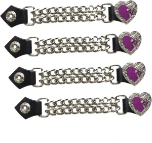 4 Pcs Per Set Women Chrome Deluxe Purple Heart Rose Double Diamond Cut Chrome Chain Vest Extender (Purple)