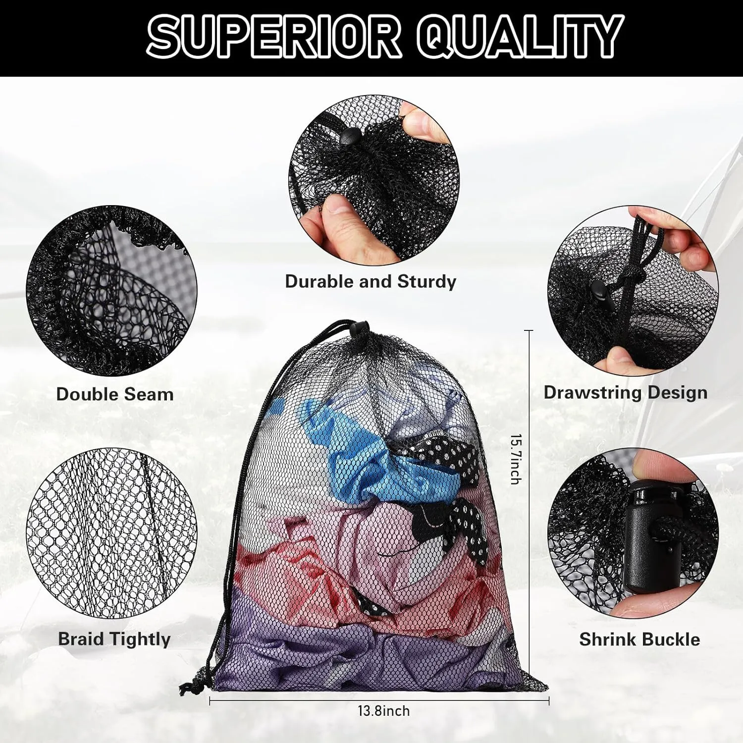 40PCS Mesh Drawstring Bag Durable Delicate Mesh Laundry Bag Multicolor Nylon Mesh Bag Small Mesh Gym Bag Travel Mesh Beach Bag Locking Closure Storage Bag For College, Gym, Yoga, Sport