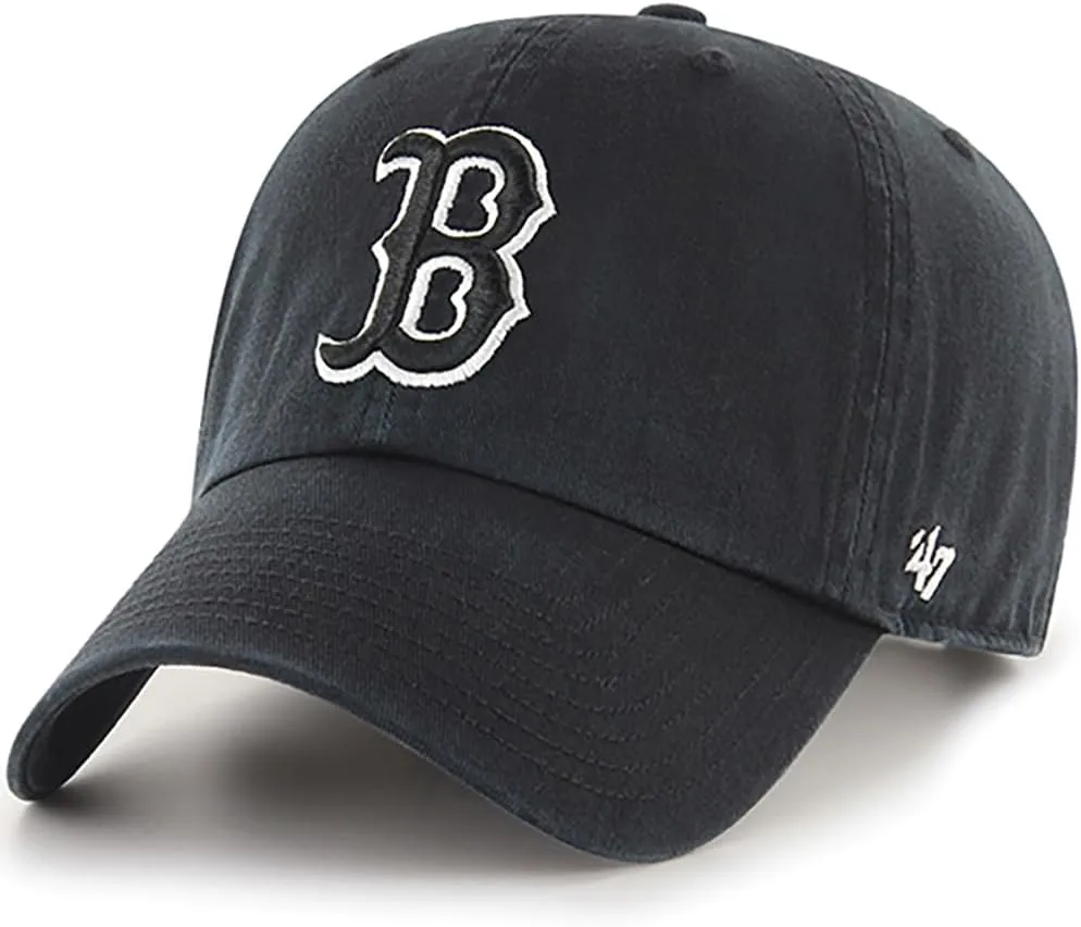 47 Brand MLB Black White Outline Primary Logo Clean Up Adjustable Baseball Cap Hat, Adult One Size Fits All