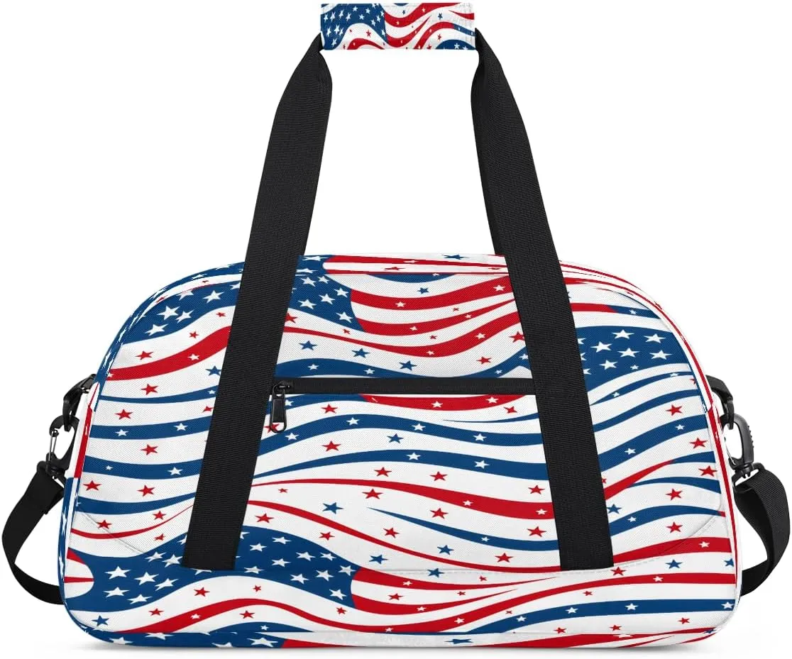 4th of July Usa Flag Kids Overnighter Duffel Bags for Boys, Carry-On Size Sports Gym Bag with Front Zipper Pocket for School Practice or Overnight Travel Weekender Sleepover Tote Bag