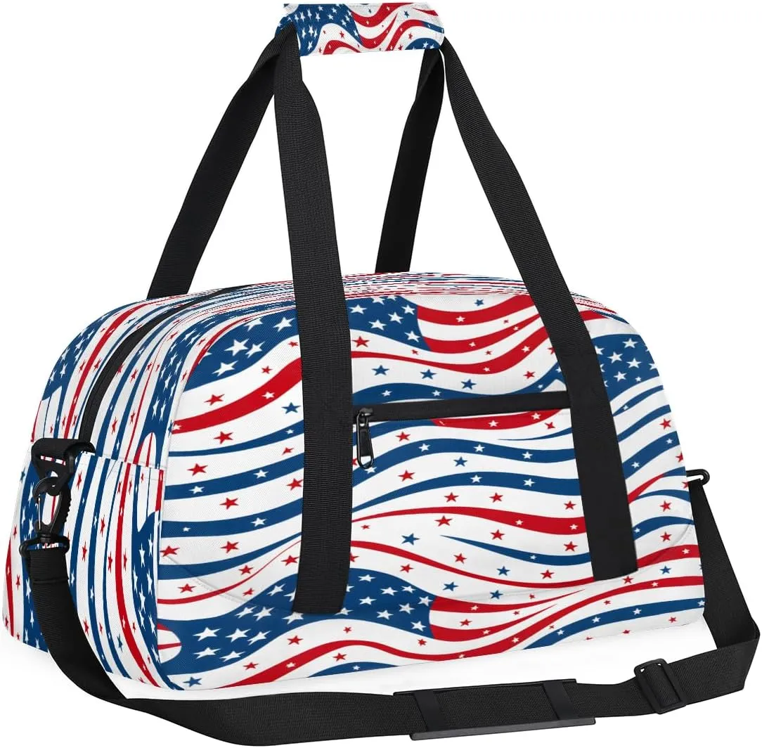 4th of July Usa Flag Kids Overnighter Duffel Bags for Boys, Carry-On Size Sports Gym Bag with Front Zipper Pocket for School Practice or Overnight Travel Weekender Sleepover Tote Bag