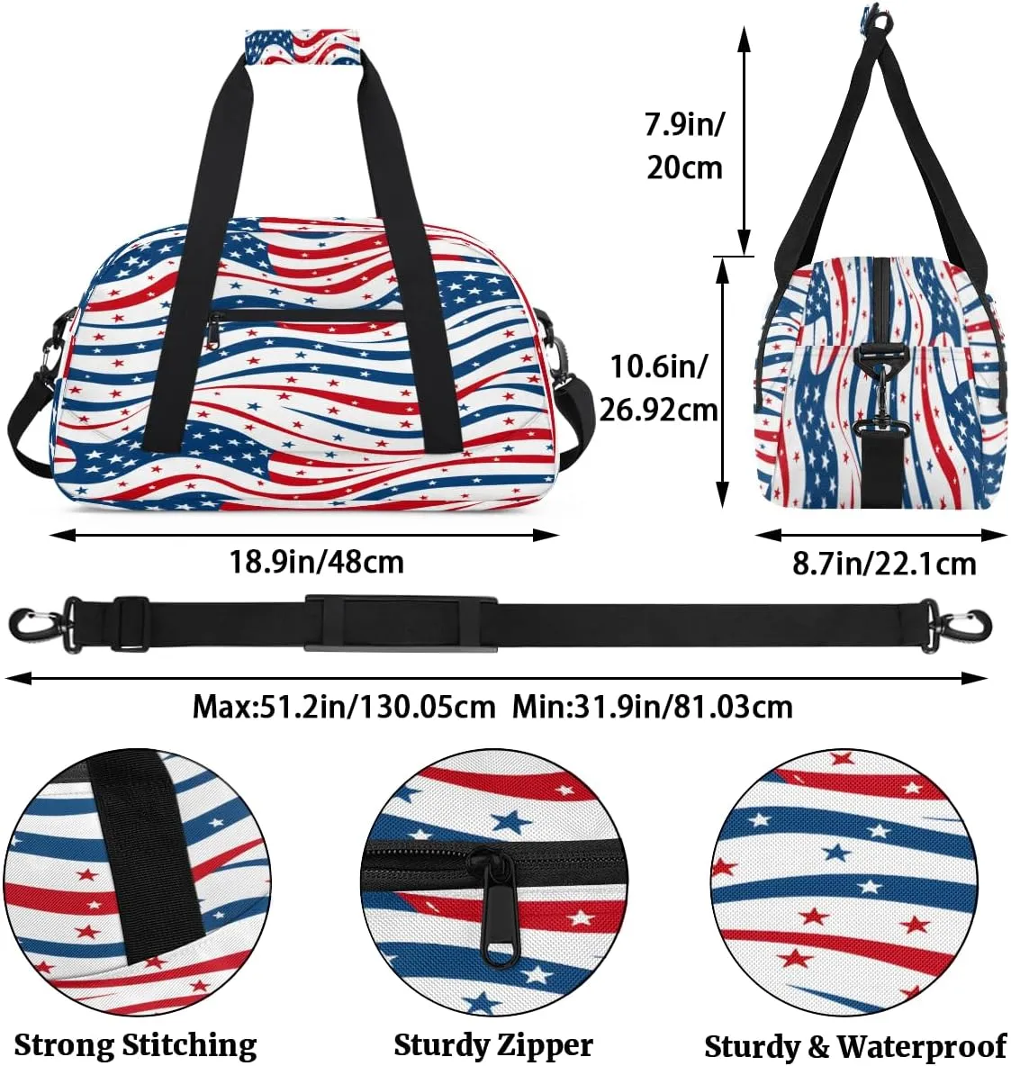 4th of July Usa Flag Kids Overnighter Duffel Bags for Boys, Carry-On Size Sports Gym Bag with Front Zipper Pocket for School Practice or Overnight Travel Weekender Sleepover Tote Bag