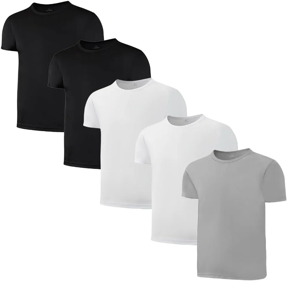 5-Pack Kids/Boys/Youth Mesh Athletic Quick Dry Shirts Youth Activewear Moisture Wicking Short Sleeve T-Shirts（Age 4-15Years）