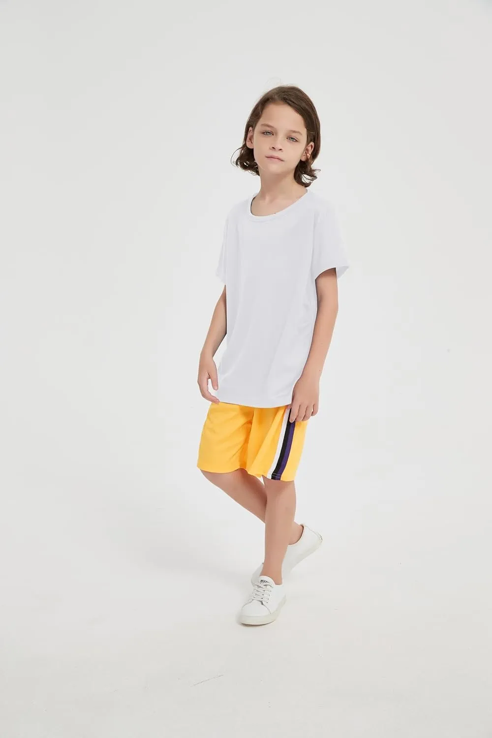 5-Pack Kids/Boys/Youth Mesh Athletic Quick Dry Shirts Youth Activewear Moisture Wicking Short Sleeve T-Shirts（Age 4-15Years）
