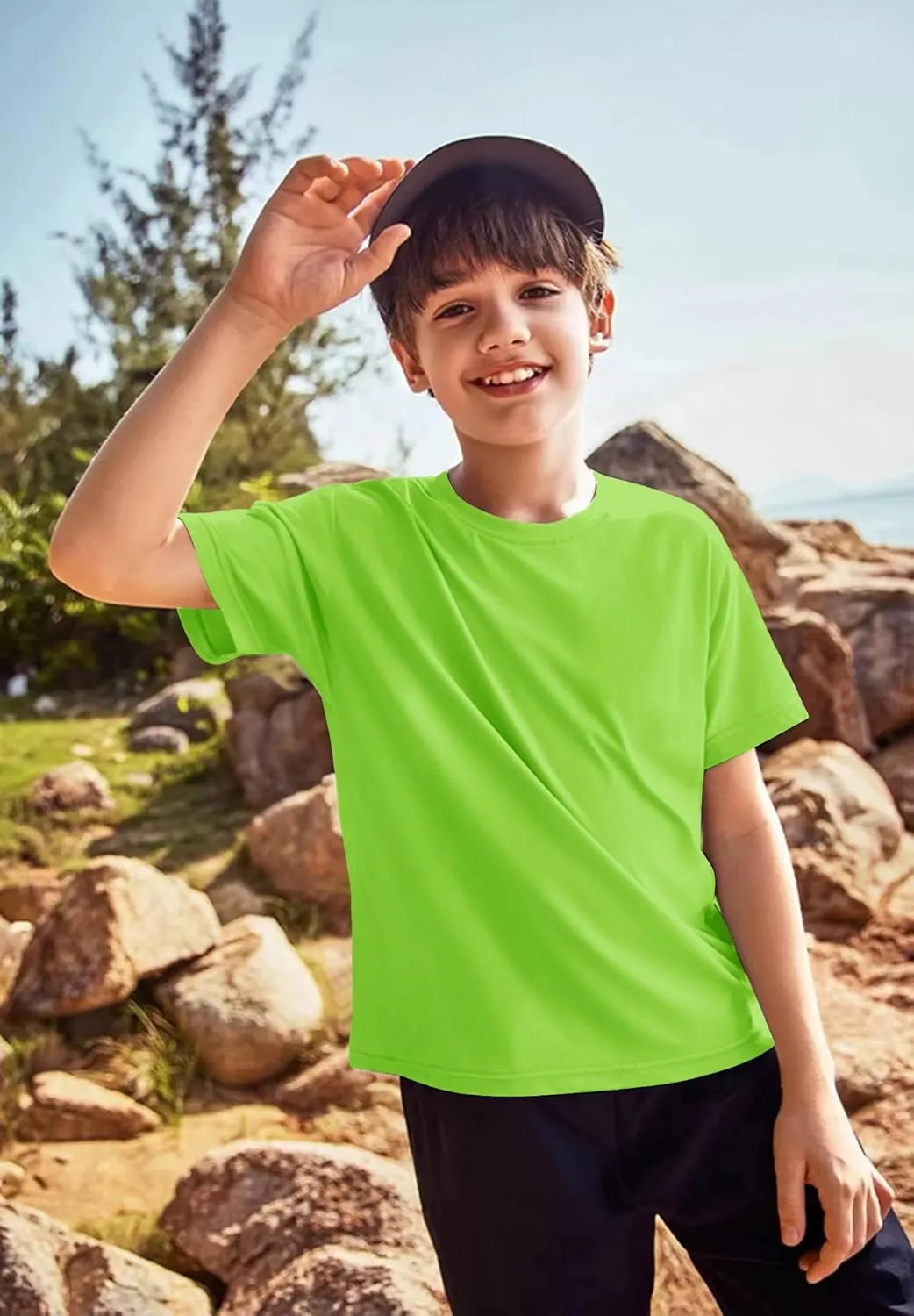 5-Pack Kids/Boys/Youth Mesh Athletic Quick Dry Shirts Youth Activewear Moisture Wicking Short Sleeve T-Shirts（Age 4-15Years）