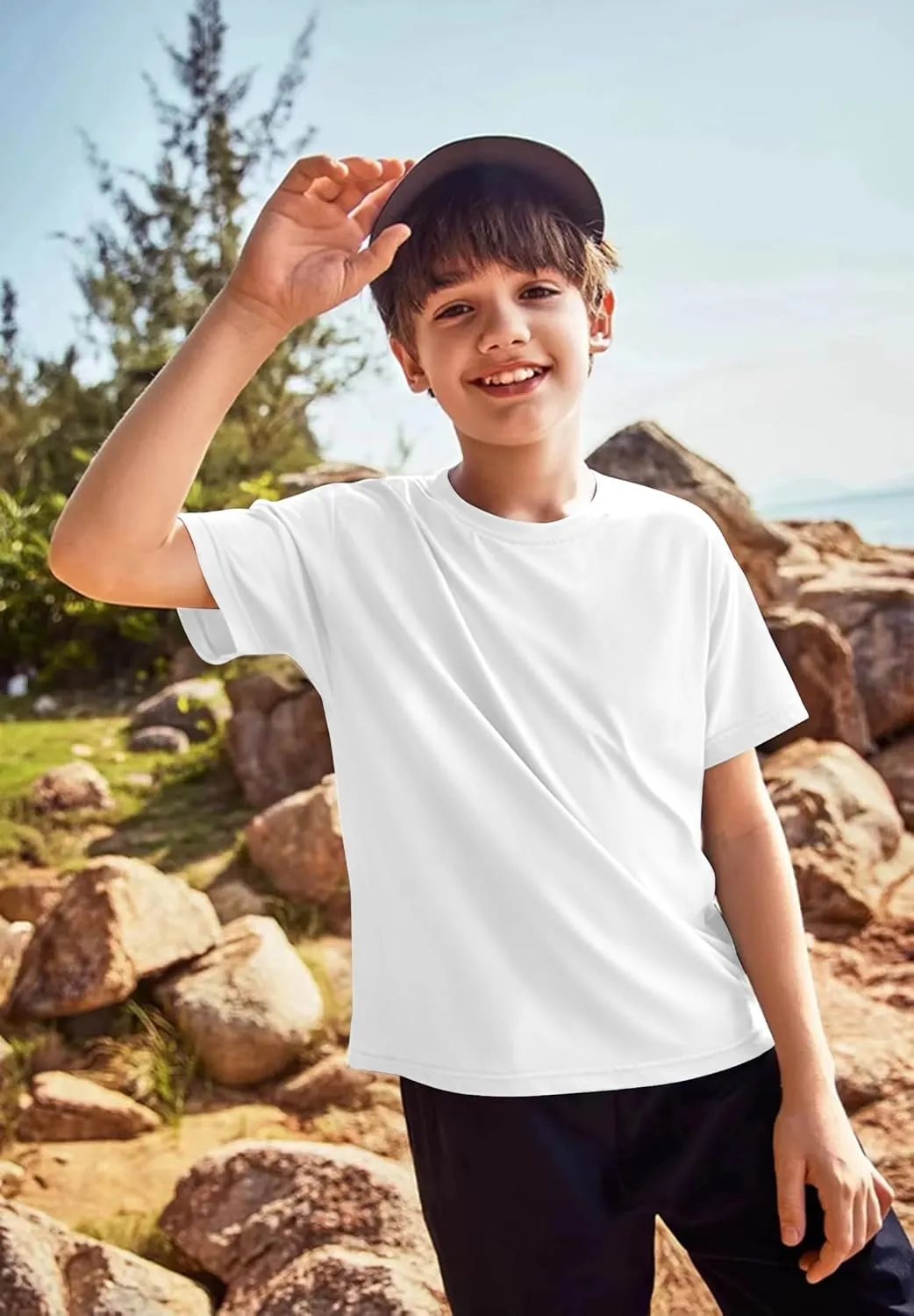 5-Pack Kids/Boys/Youth Mesh Athletic Quick Dry Shirts Youth Activewear Moisture Wicking Short Sleeve T-Shirts（Age 4-15Years）