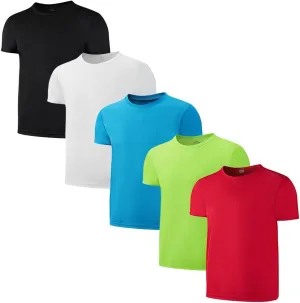 5-Pack Kids/Boys/Youth Mesh Athletic Quick Dry Shirts Youth Activewear Moisture Wicking Short Sleeve T-Shirts（Age 4-15Years）