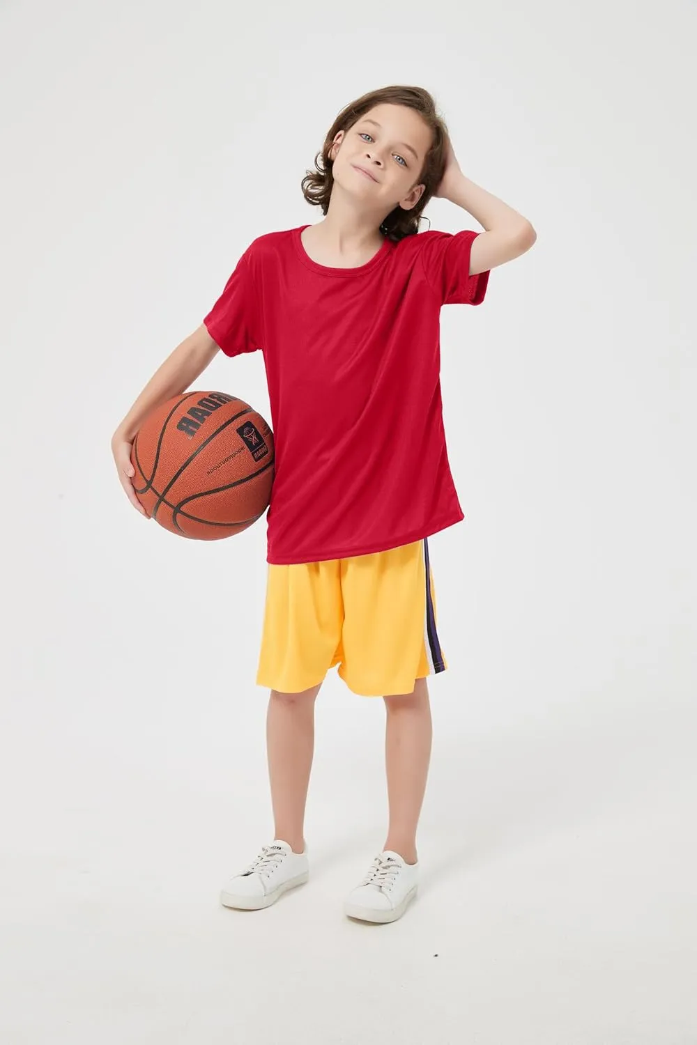 5-Pack Kids/Boys/Youth Mesh Athletic Quick Dry Shirts Youth Activewear Moisture Wicking Short Sleeve T-Shirts（Age 4-15Years）
