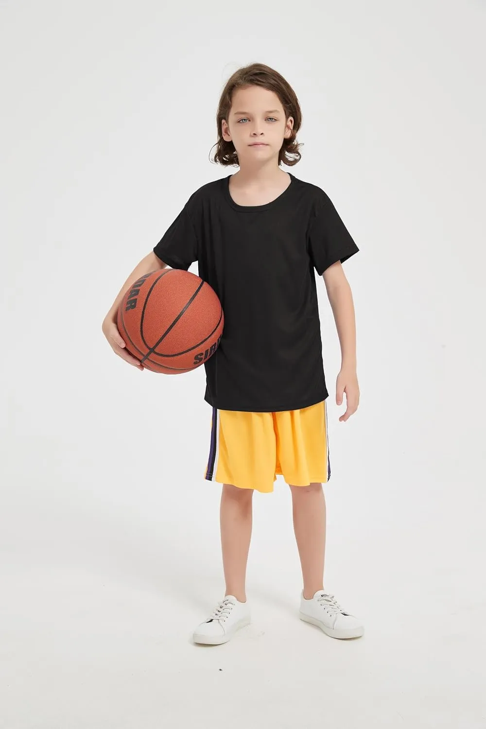 5-Pack Kids/Boys/Youth Mesh Athletic Quick Dry Shirts Youth Activewear Moisture Wicking Short Sleeve T-Shirts（Age 4-15Years）