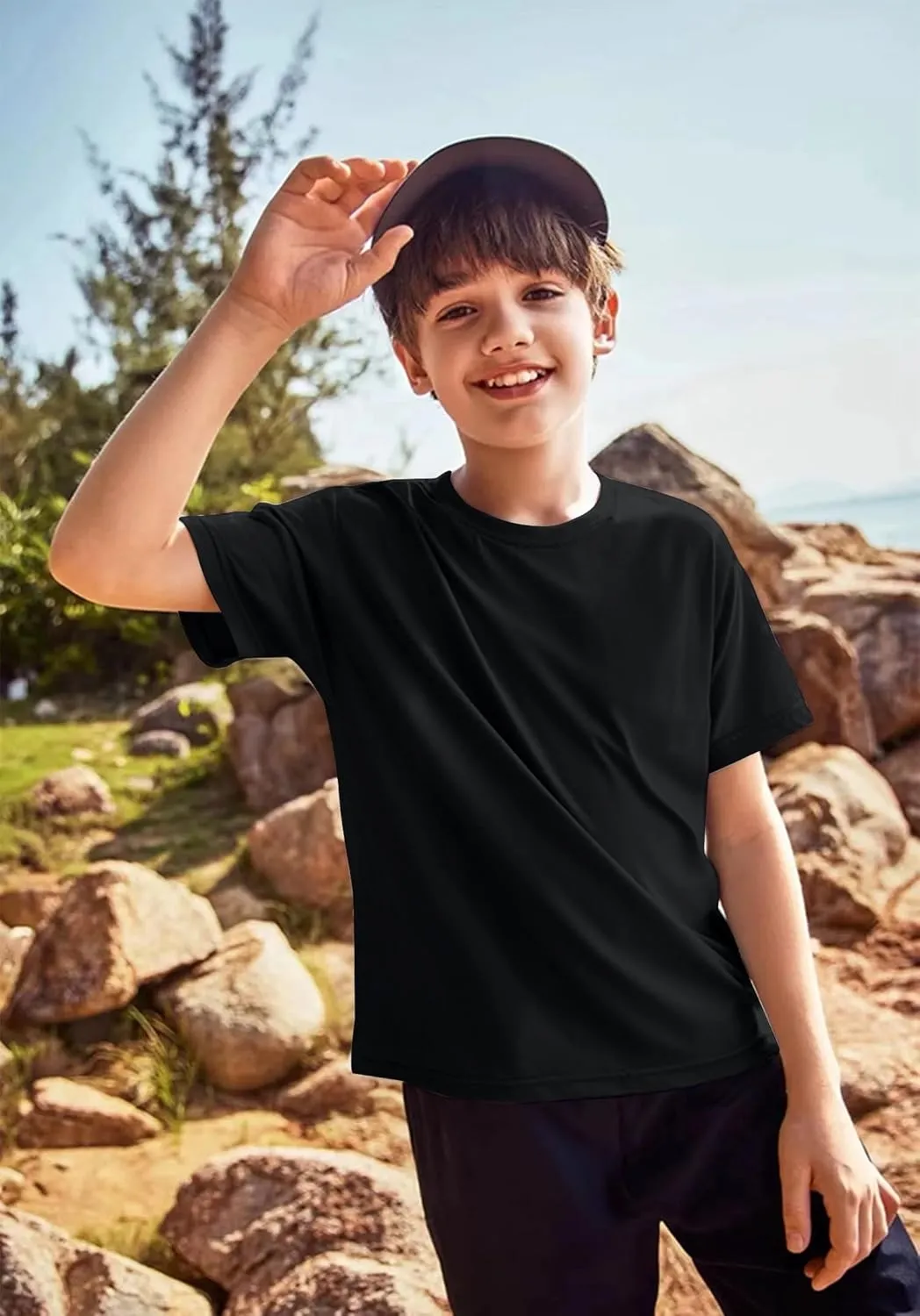 5-Pack Kids/Boys/Youth Mesh Athletic Quick Dry Shirts Youth Activewear Moisture Wicking Short Sleeve T-Shirts（Age 4-15Years）