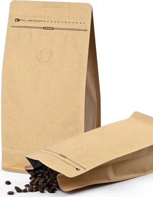 50 PCS Coffee Bags with Valve, (8 oz, 0.5 lb) Kraft Paper Stand Up Pouches, Resealable Coffee Bean Bags, Vented Food Storage Bags Side Zipper(Kraft)