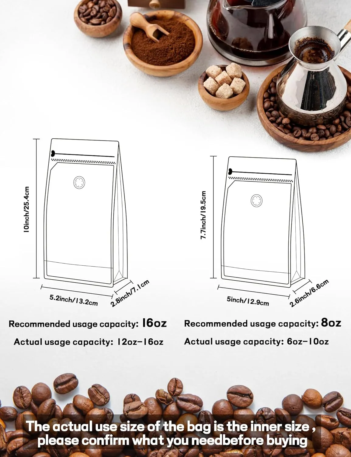 50 PCS Coffee Bags with Valve, (8 oz, 0.5 lb) Kraft Paper Stand Up Pouches, Resealable Coffee Bean Bags, Vented Food Storage Bags Side Zipper(Kraft)