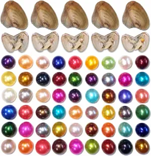 50PC Oyster with Round Pearl Inside Meaningful Color Freshwater Cultured Oyster Love Wish Pearls Beads for Jewelry Making Crafts Gifts((6-8mm, 50 PCS/Lot)