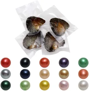 50PCS Freshwater Pearl Oyster Cultured Love Wish Round Pearls Various Shining Meaningful Color, Oysters with Pearls Inside for Jewelry Making or Birthday Gifts (7-8mm)