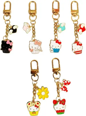 6-Piece Small Metal Gold Friendship Anime Charm For Purse Wallet, Mixed Enamel Popular Cartoon Cat Animal Keychains Women Kawaii Keyrings Kitty Key Holder Pack