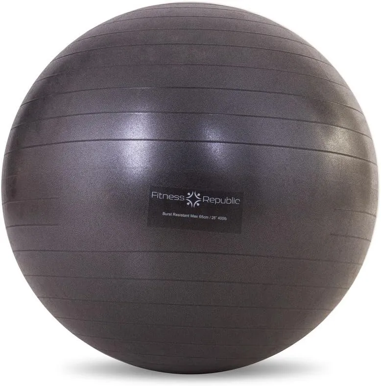 65cm Stability Ball Black with Pump (Exercise Ball/Gym Ball)