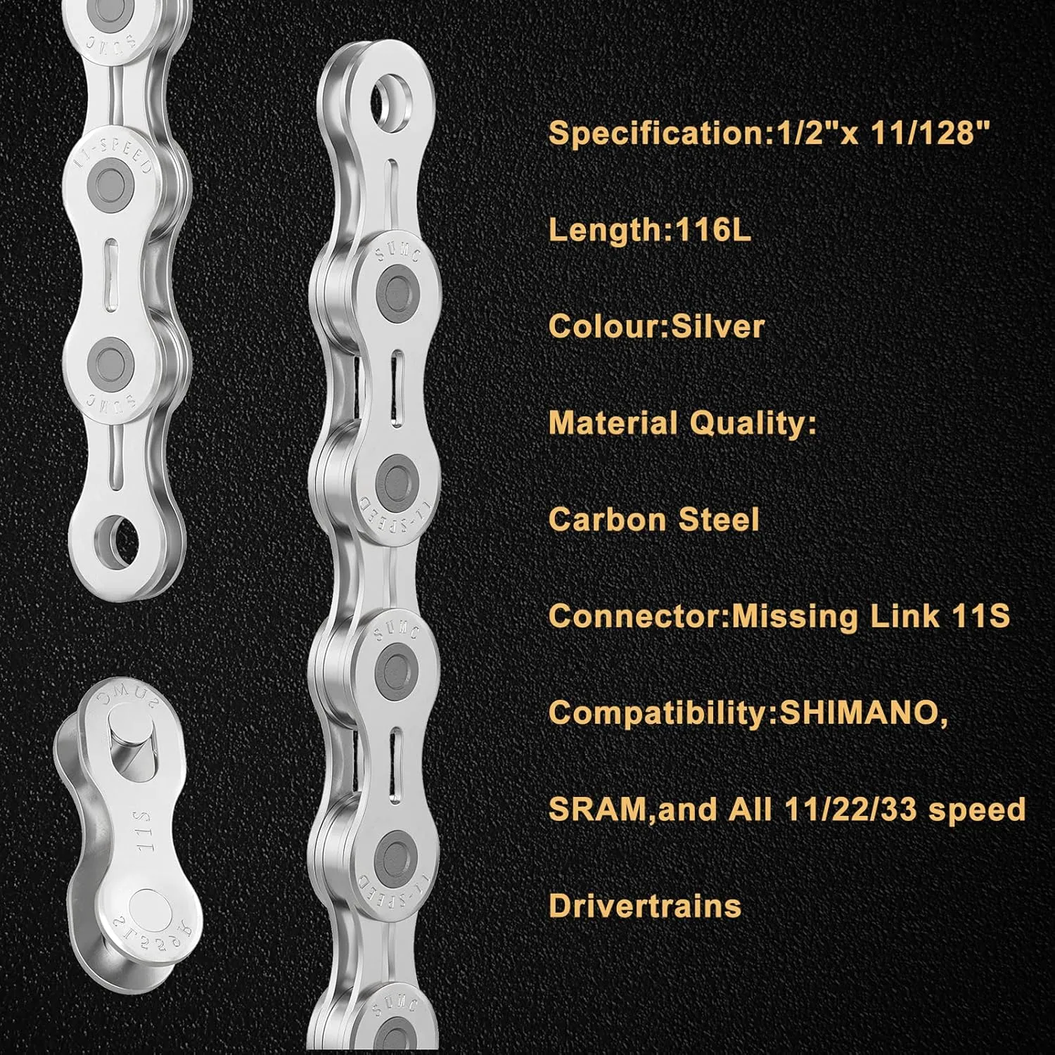 6/7/8/9/10/11/12speed Bike Chain -Bicycle Chain Compatible with Shimano, SRAM, Campagnolo and All Major Systems for Road Mountain Gravel Bike,Missing Link Included(Silver, 11 Speed)