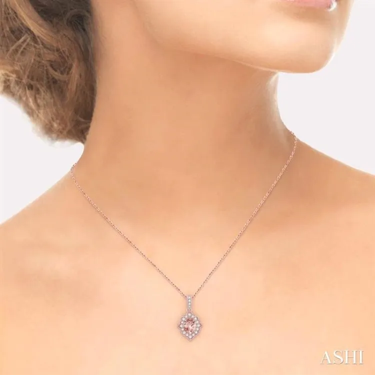 6x4 MM Ethnic Oval Cut Morganite and 1/6 ctw Round Cut Diamond Semi Precious Pendant in 10K Rose Gold with chain