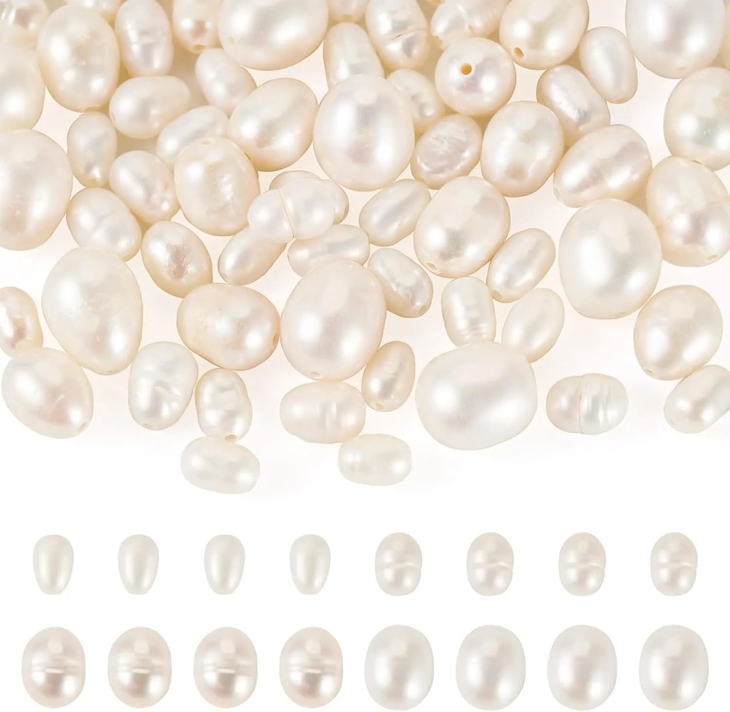 75 PCS Freshwater Pearl Beads for Jewelry Making 4-9 mm Natural Cultured Rice Oval Pearl Beads Loose Gemstone Beads for DIY Bracelet Necklace Making