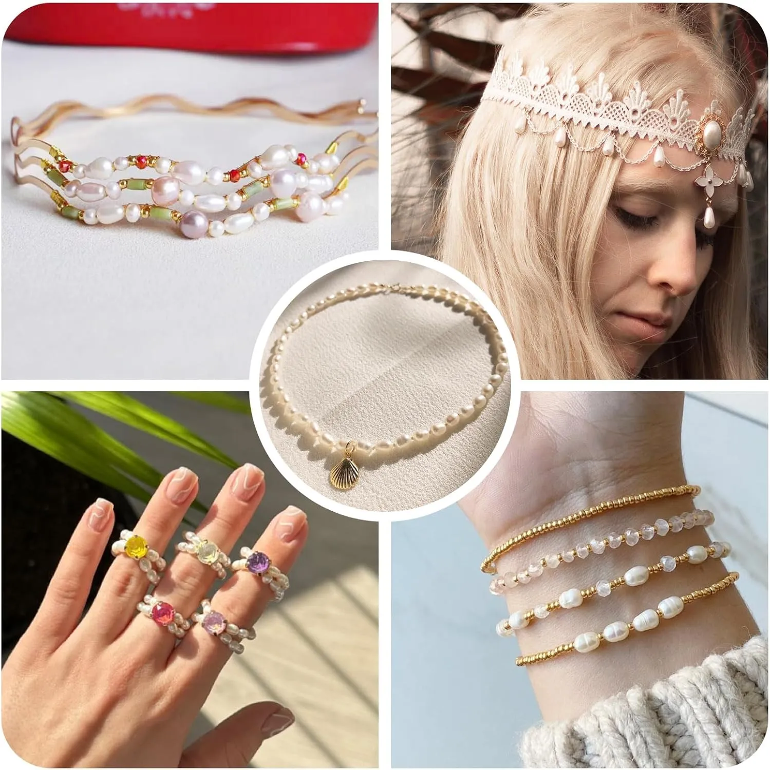 75 PCS Freshwater Pearl Beads for Jewelry Making 4-9 mm Natural Cultured Rice Oval Pearl Beads Loose Gemstone Beads for DIY Bracelet Necklace Making