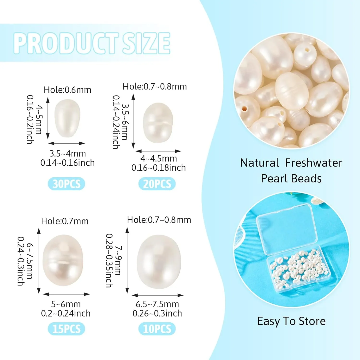 75 PCS Freshwater Pearl Beads for Jewelry Making 4-9 mm Natural Cultured Rice Oval Pearl Beads Loose Gemstone Beads for DIY Bracelet Necklace Making