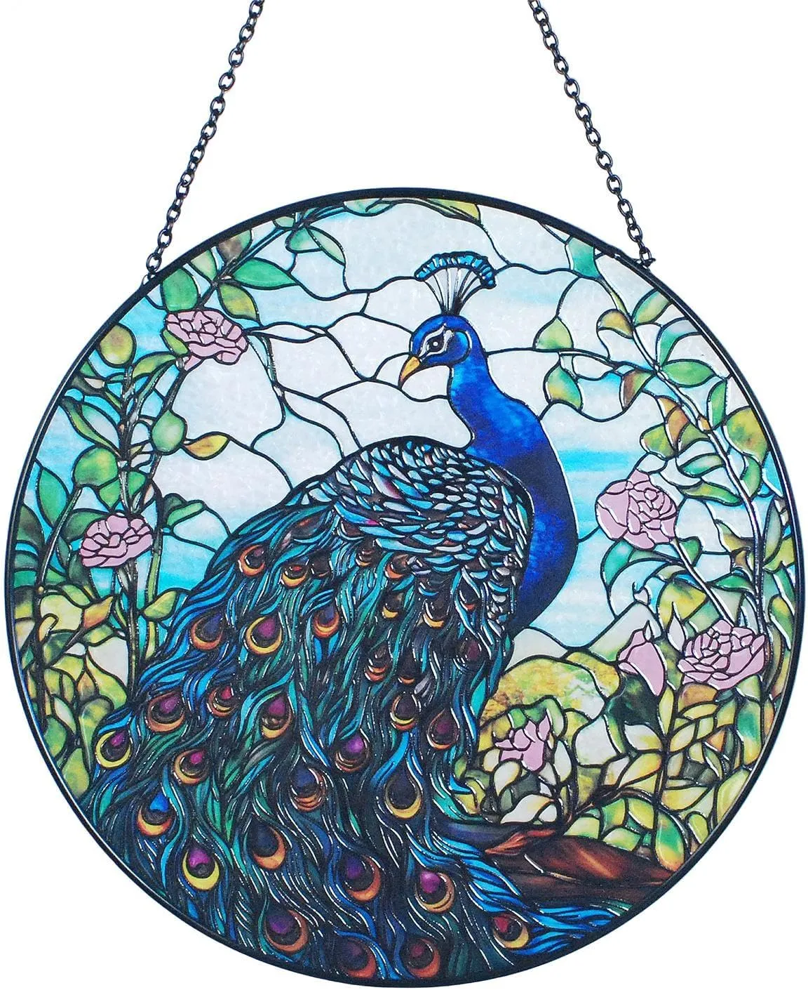 7.8'' Peacock Decor Suncatcher Stained Glass - Originally Designed Peacock Suncatchers for Sun Catchers Indoor Window | Painted Glass Panel Decor Themed Gift