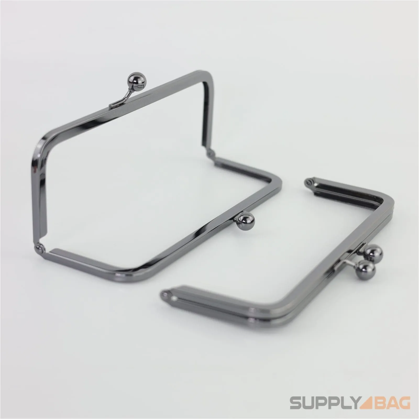 8 x 3 inch - Kisslock Ball Clasp - Gunmetal Metal Purse Frame