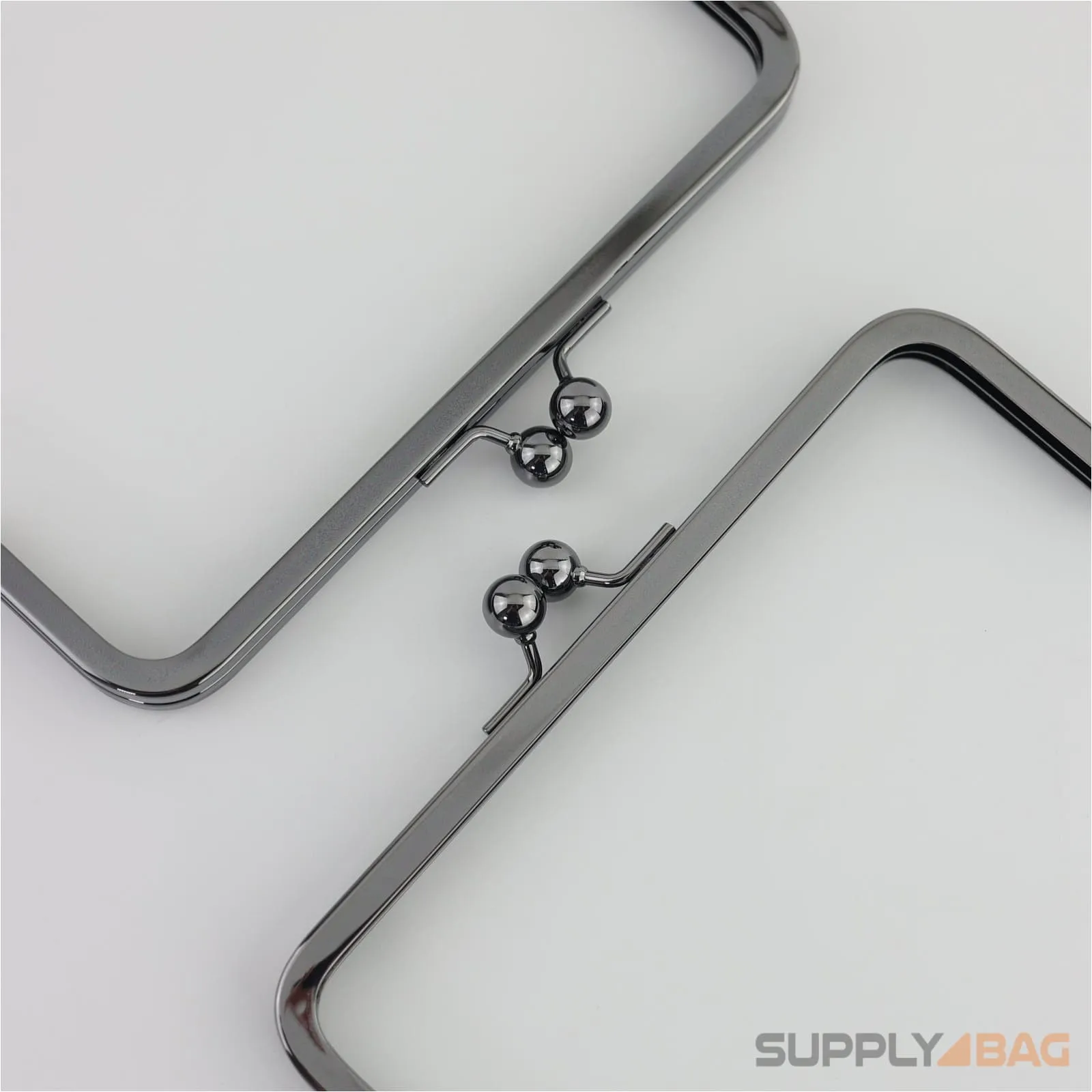 8 x 3 inch - Kisslock Ball Clasp - Gunmetal Metal Purse Frame
