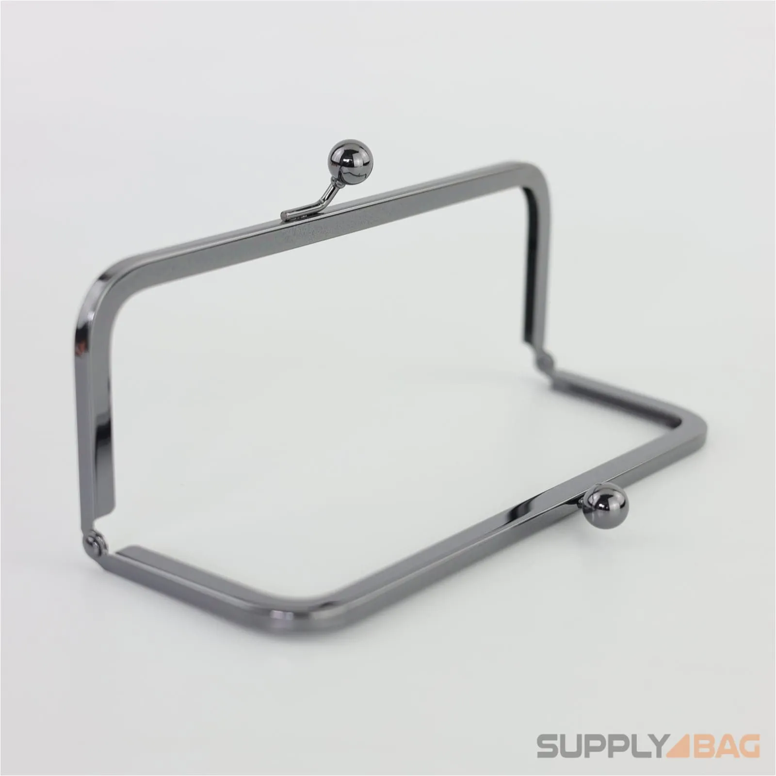 8 x 3 inch - Kisslock Ball Clasp - Gunmetal Metal Purse Frame