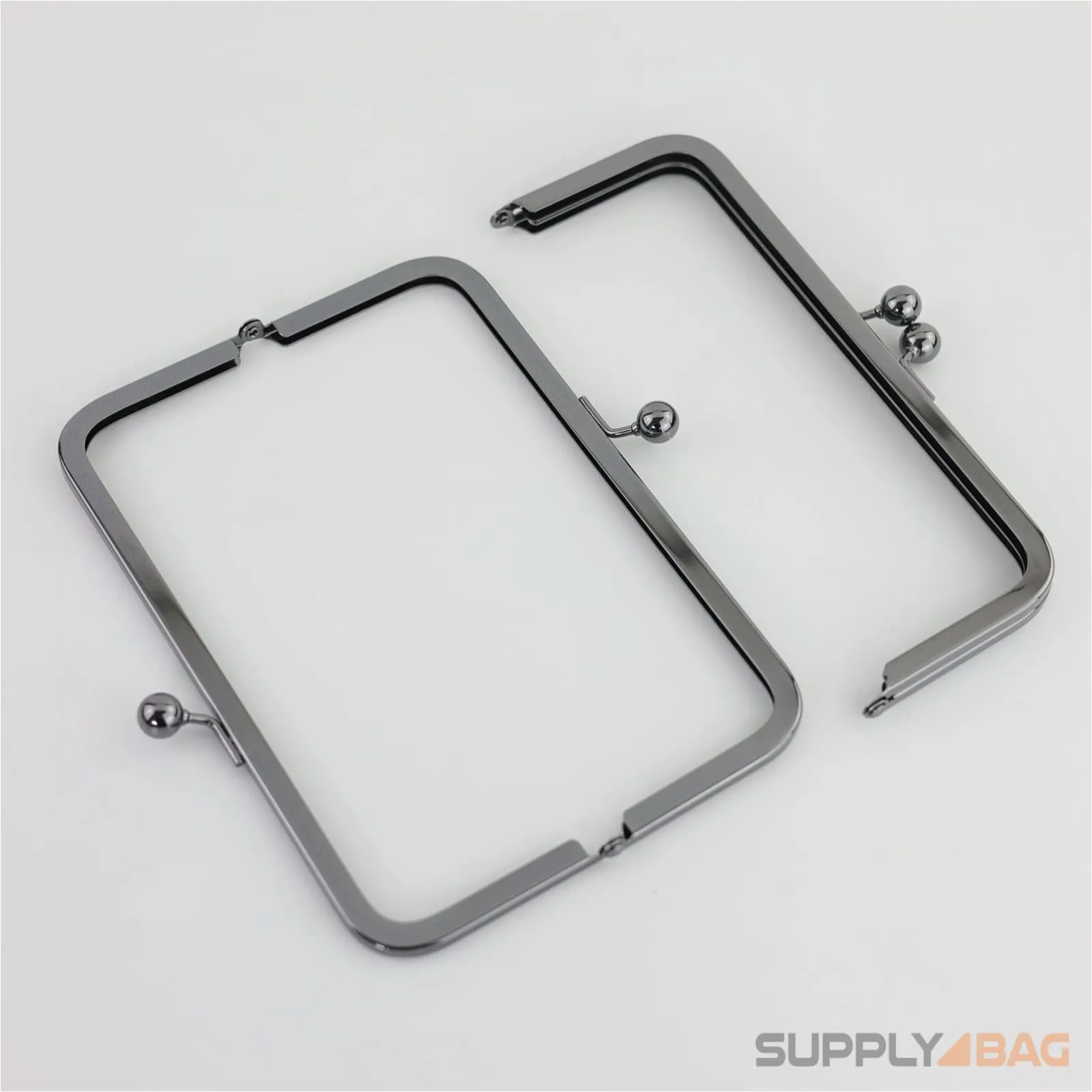 8 x 3 inch - Kisslock Ball Clasp - Gunmetal Metal Purse Frame