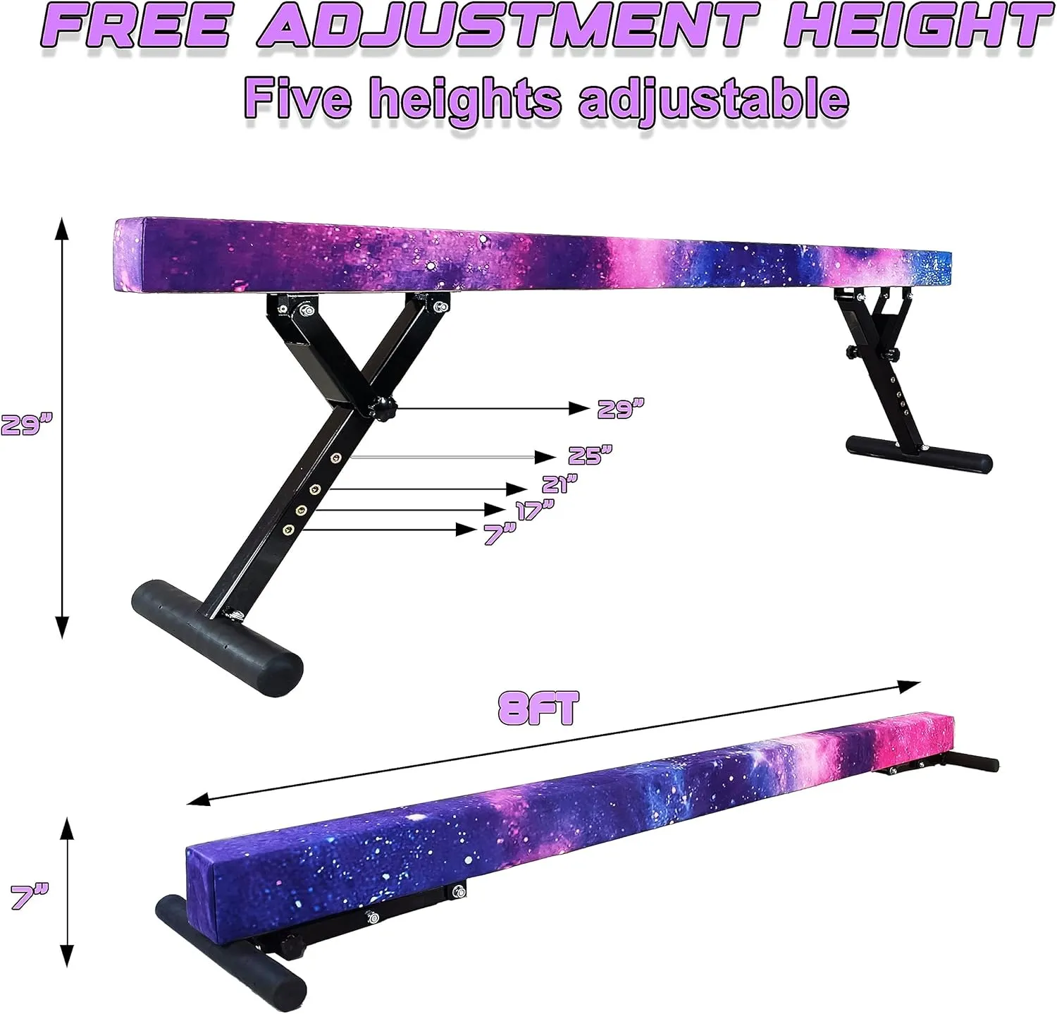 8FT Adjustable Balance Beam, Gymnastics Beam for Kids, High and Lower Gymnastic Training Beam for All Gymnastic Levels- Gymnastics Equipment for Teens at Home and Gym Use