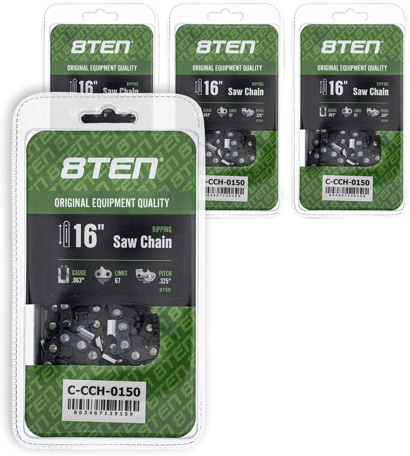 8TEN Ripping Chainsaw Chain 16 Inch .063 .325 67DL for Stihl 024 028 MS 261 290 361 390 3639 005 0067 (4 Pack)