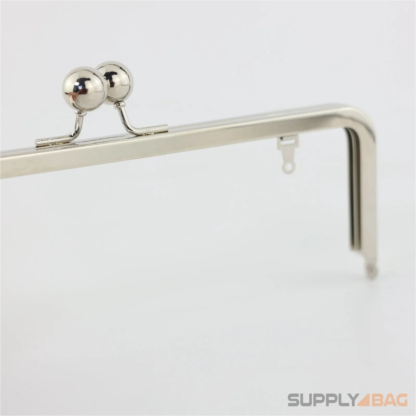 9 x 3 inch - Kisslock Ball Clasp - Silver Metal Purse Frame with Chain Loops