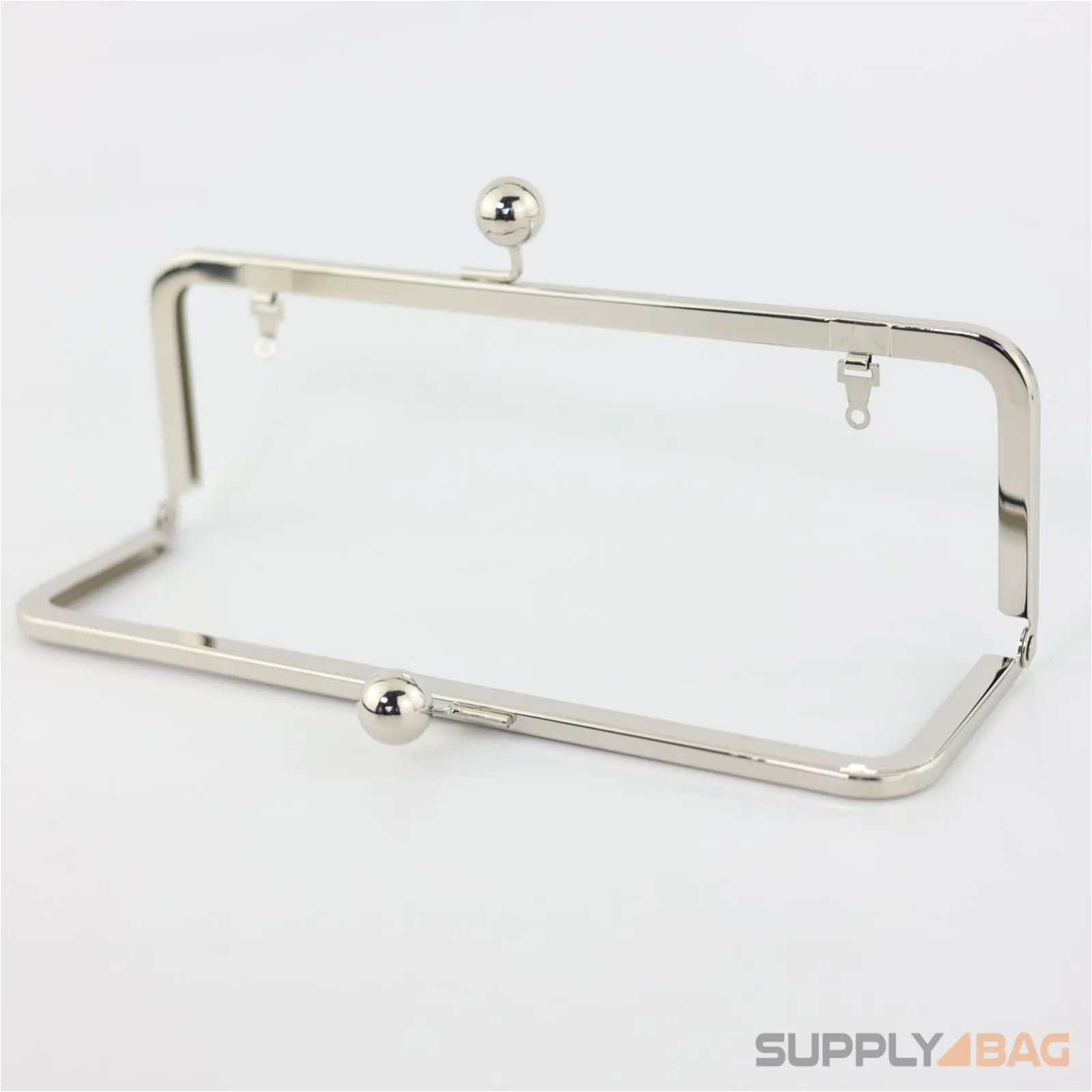 9 x 3 inch - Kisslock Ball Clasp - Silver Metal Purse Frame with Chain Loops