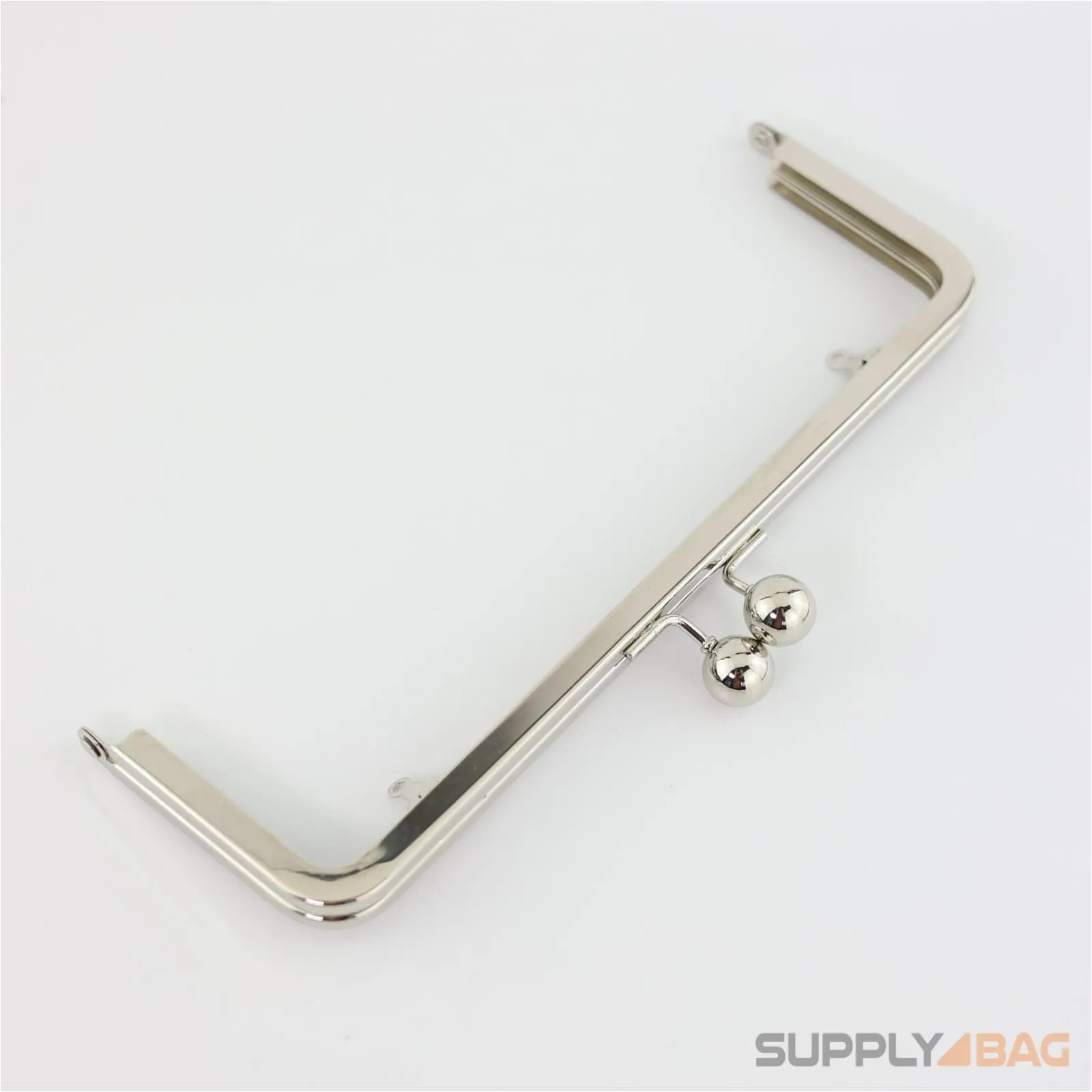 9 x 3 inch - Kisslock Ball Clasp - Silver Metal Purse Frame with Chain Loops