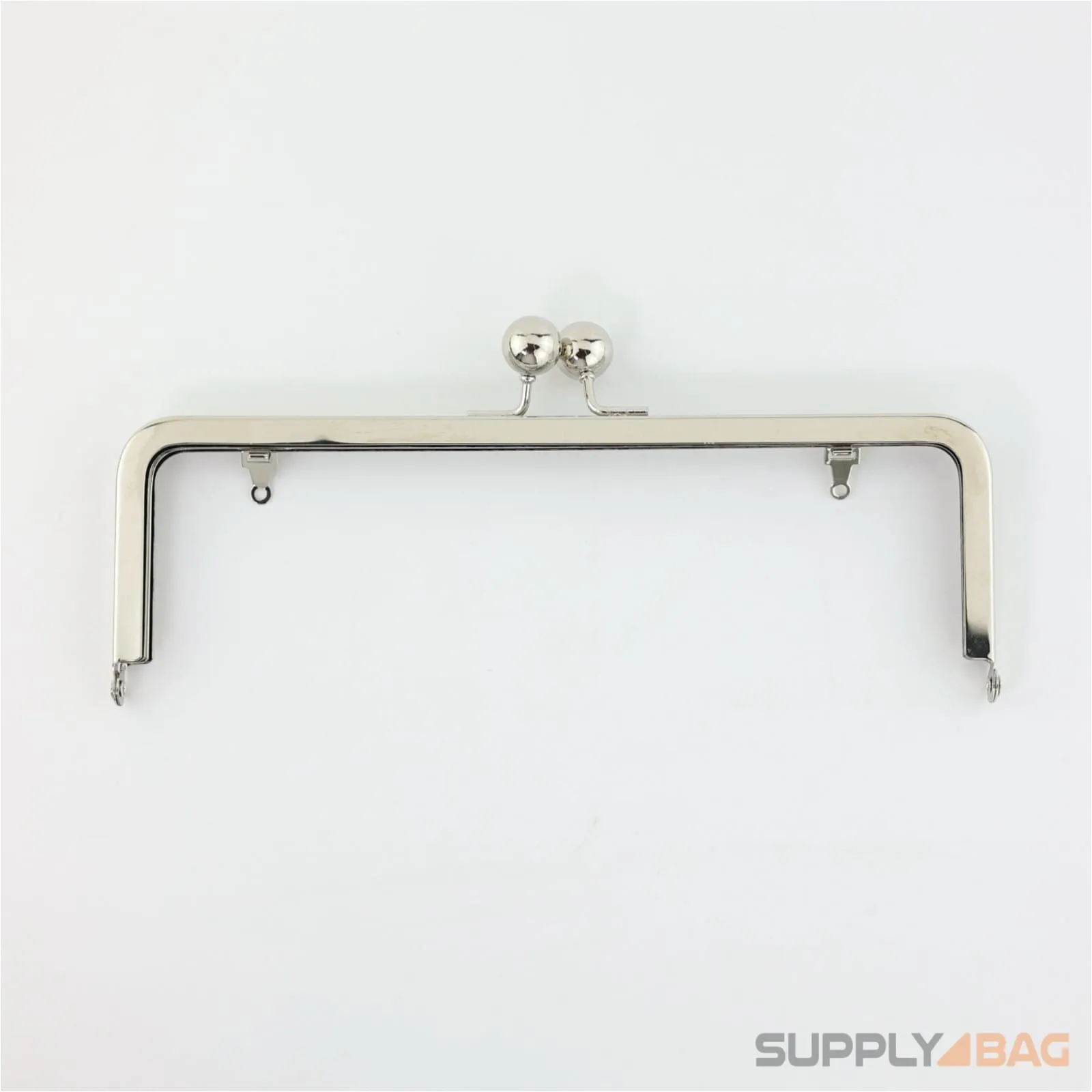 9 x 3 inch - Kisslock Ball Clasp - Silver Metal Purse Frame with Chain Loops
