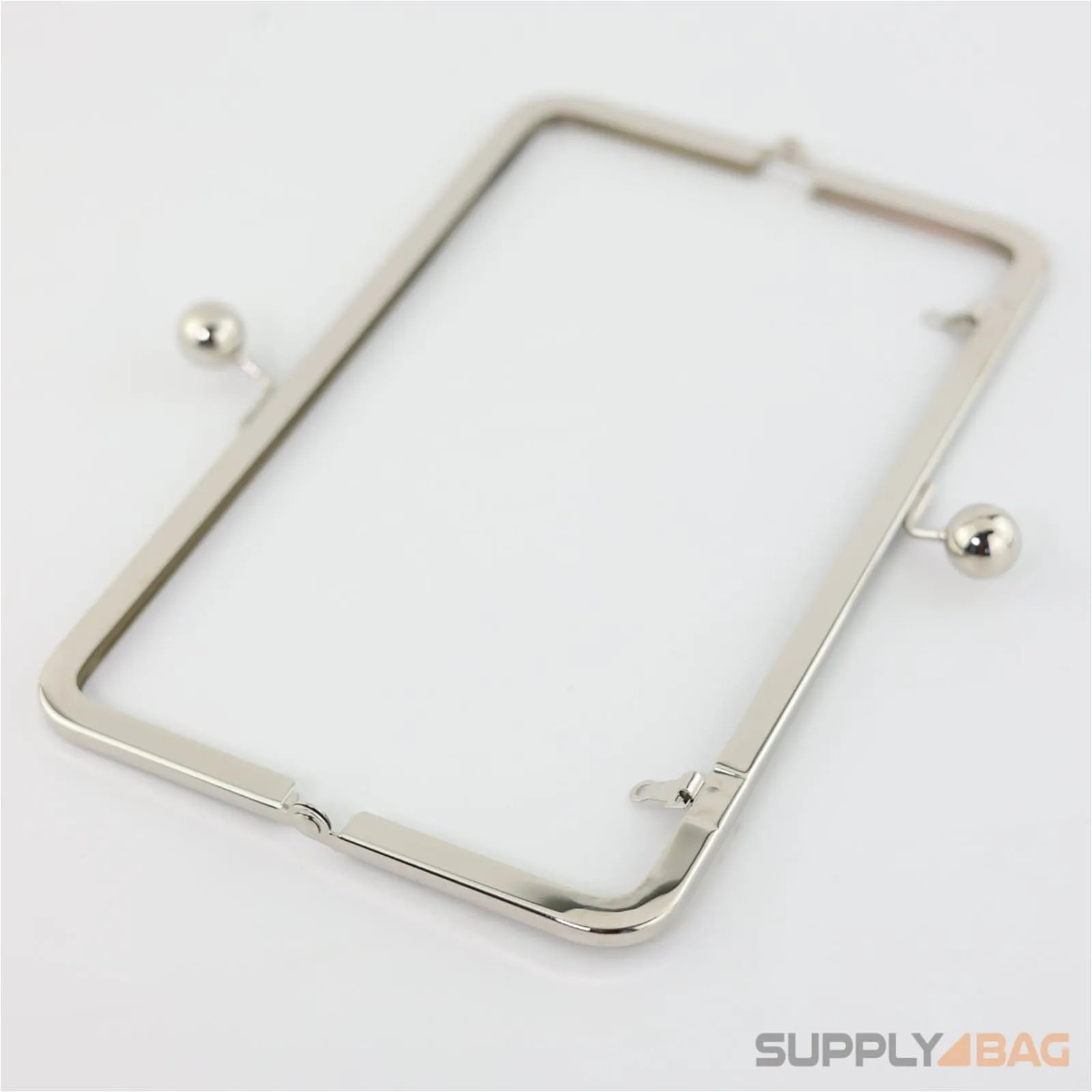 9 x 3 inch - Kisslock Ball Clasp - Silver Metal Purse Frame with Chain Loops