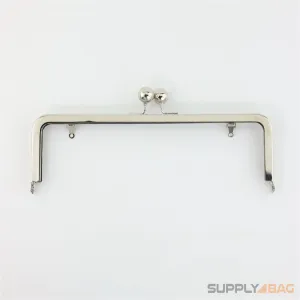 9 x 3 inch - Kisslock Ball Clasp - Silver Metal Purse Frame with Chain Loops