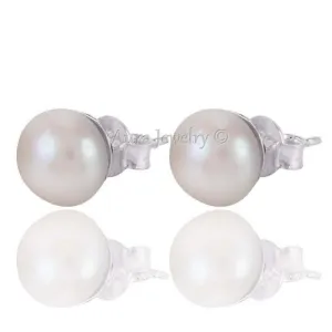 925 Sterling Silver Earrings For Women, Natural Pearl Earrings, Silver Stud Earrings, June Birthstone, Other-Type Set Round White Gemstone Hypoallergenic Statement Earrings, Valentines Day Gift