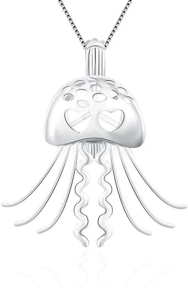 925 Sterling Silver Jellyfish Cage Pendants Crafting Charm for DIY Necklace Bracelet Jewelry Making